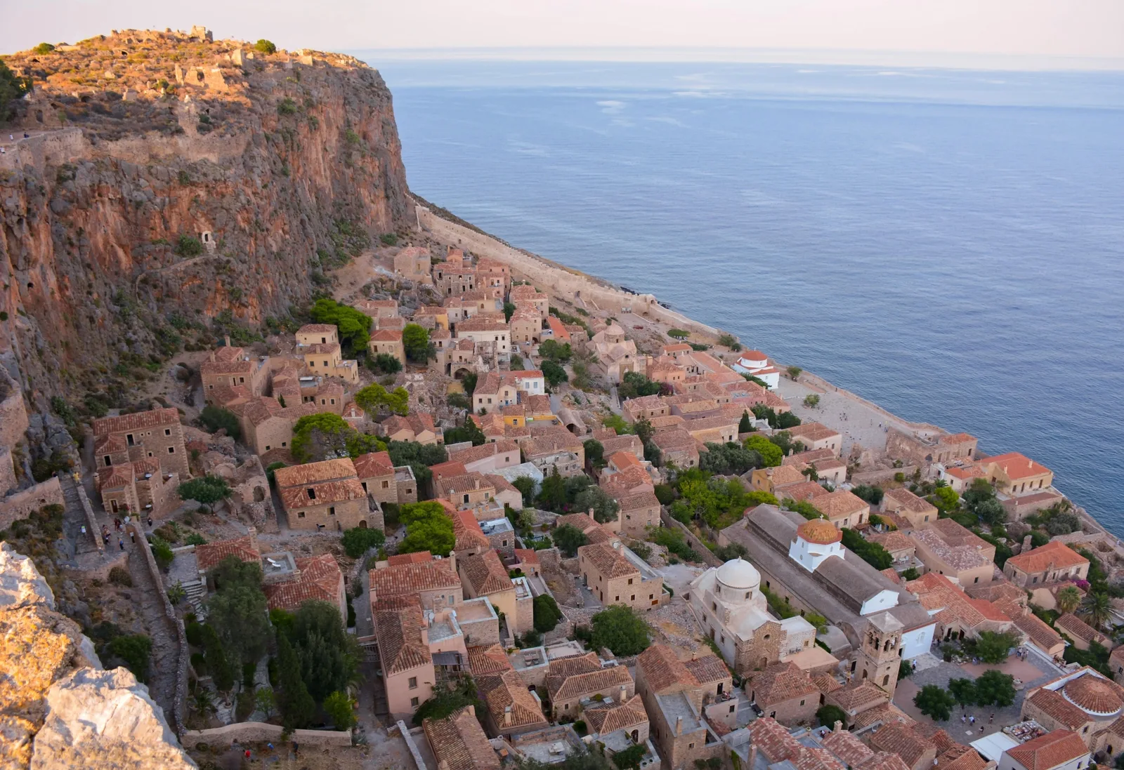 View village monemvasia from byzantine fortress peloponnese greece sunset min min 1600x1097